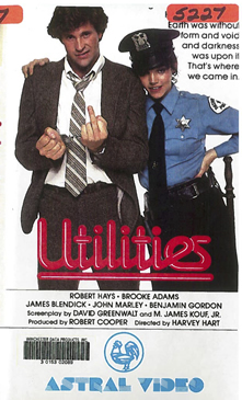 Utilities film poster showing Robert Hays and Brooke Adams