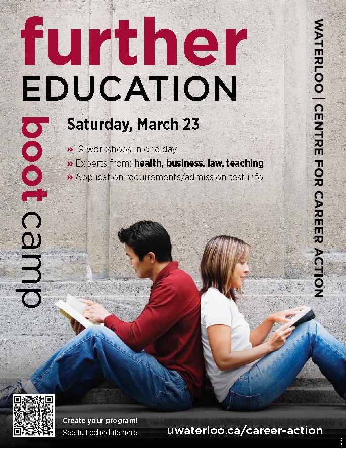 Further education boot camp poster showing two students back to back.