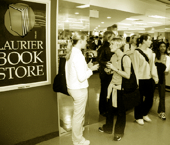 [Students outside WLU bookstore]