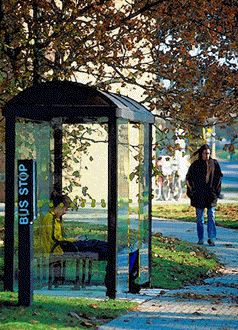 [At the bus shelter]