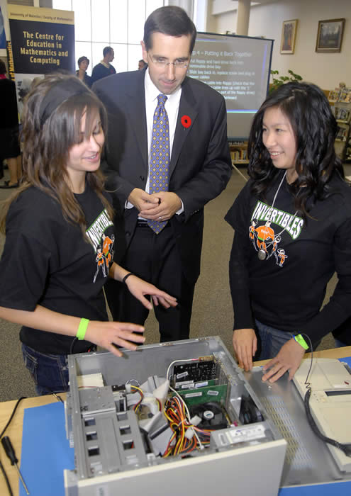 John Milloy and students at CEMC gift event