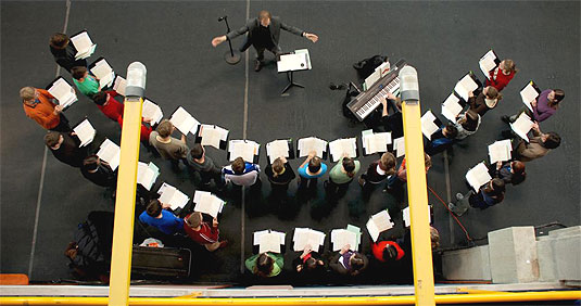 [Aerial view with yellow railing]