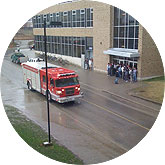 [From above: fire truck on ring road]