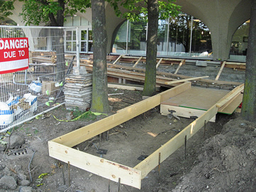 Renovation at Dana Porter: frame for wheelchair ramp