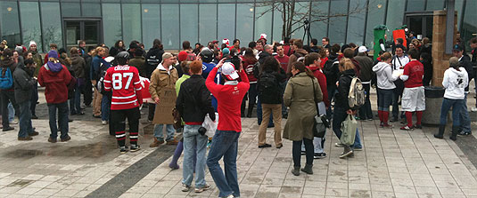 [Gathering in SLC courtyard]