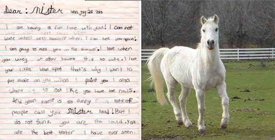 [Child's letter; white pony]