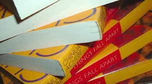 A stack of books entitled "Things Fall Apart."
