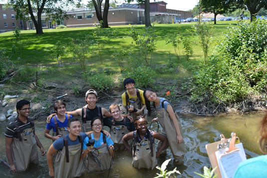 Students in the creek.