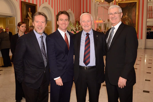 Jim Cooper, president and CEO of Maplesoft, John McPhee, professor, Systems Design Engineering and NSERC/Toyota/Maplesoft Industrial Research Chair, His Excellency the Right Honourable David Johnston, Governor General of Canada, and Ray Tanguay.n 
