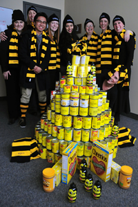 The Advancement team's CanBuild structure - made up of yellow food products.