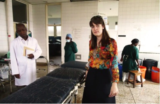 Christina Marchand at a hospital in Uganda.
