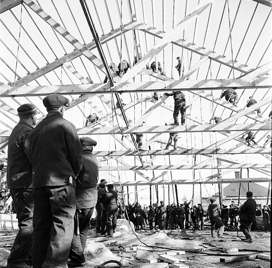 A Mennonite barn raising.