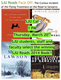 A poster collage showing the covers of the books at the SJU Face-Off.