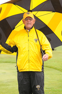 Jack Pearse underneath an umbrella.