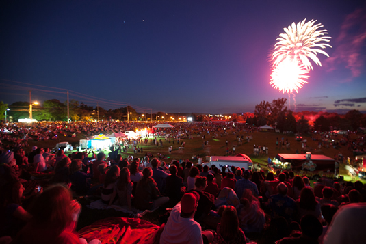 Fireworks explode over Columbia Lake at the Canada Day celebration.