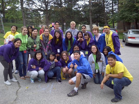 Students participating in an orientation event.