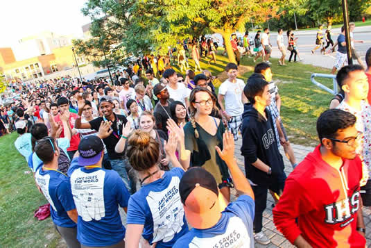 New students walk from the SLC during the Warrior Welcome event.