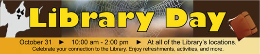 Halloween-themed Library Day banner.