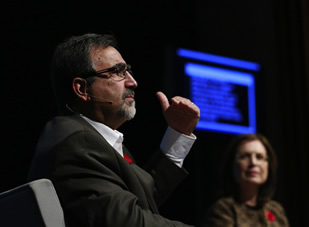 Feridun Hamdullahpur speaks at the President's Town Hall Meeting.