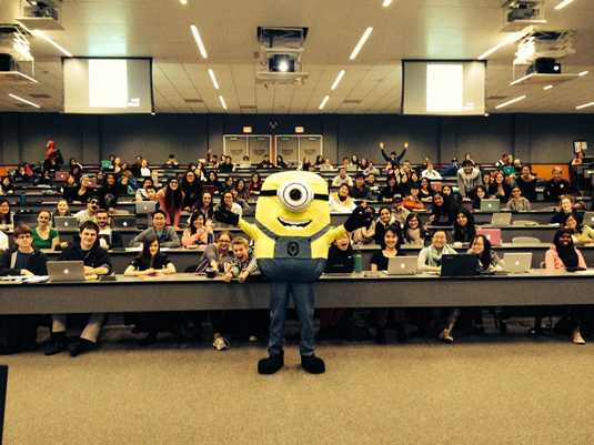 Professor Josh Neufeld dressed as a Minion.