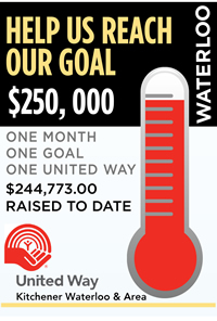 United Way campaign thermometer indicating that $244,773 of $250,000 has been raised.