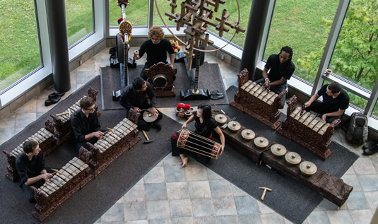 An overhead view of the UW Gamelan Ensemble.