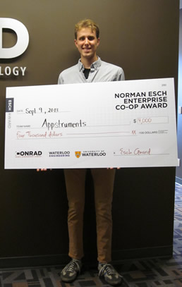 Peter Sobot of Appstruments poses with his oversized cheque.