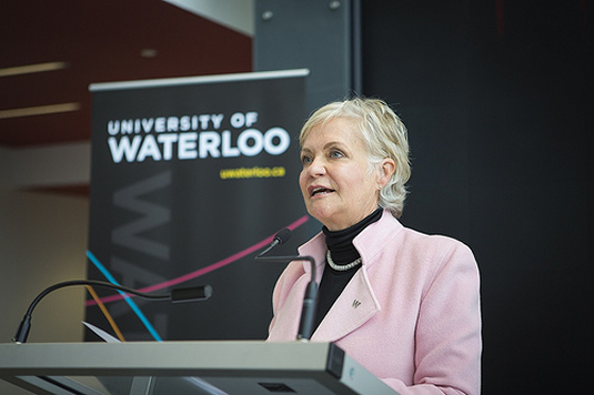 Stratford Campus director Ginny Dybenko speaks at the Waterloo Stratford Campus opening.