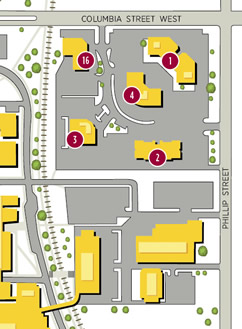 A portion of the campus map showing the new BlackBerry buildings.