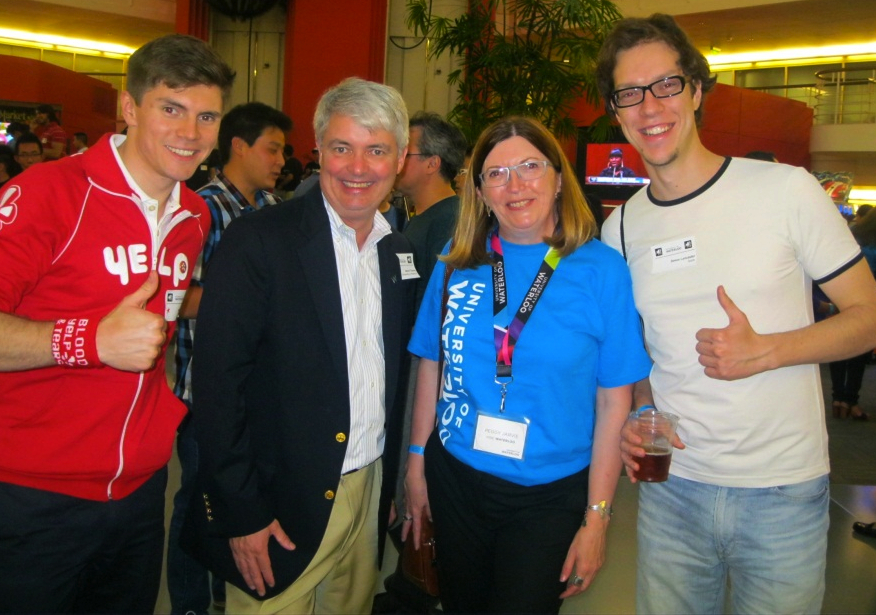 uWaterloo alumnus Artem Avdacev, a software engineer from Yelp, David Timms, Director of Advancement from the Faculty of Science, Peggy Jarvie, Executive Director, CECA, and uWaterloo alumnus and former Co-op Student of the Year Simon Lancaster, Advanced 